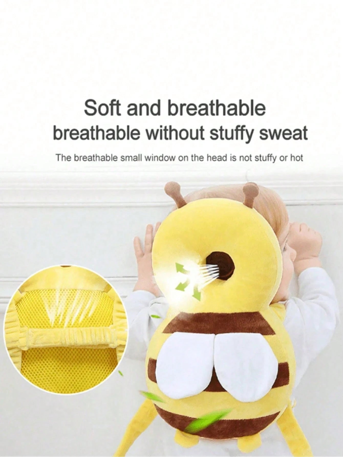 1pc Baby Crawling Head Protection Pillow, Soft Breathable Adjustable Anti-Fall Backpack Pad, Polyester Fiber Material, Suitable For 6-36 Months Infants