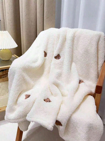 1pc Baby Embroidered Fleece Blanket, Infant Soft Throw Blanket, Multi-Bear Design All Season Portable Swaddle Wrap For Newborns