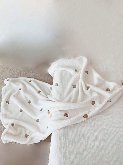 1pc Baby Embroidered Fleece Blanket, Infant Soft Throw Blanket, Multi-Bear Design All Season Portable Swaddle Wrap For Newborns