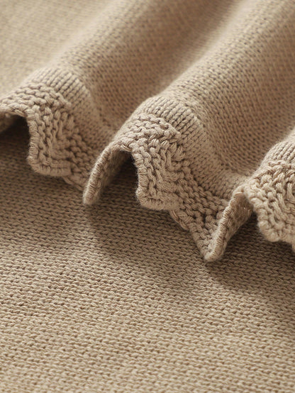 1pc Baby Knitted Blanket, Cute Bear Embroidery Design With Wavy Edges, Soft & Minimalist, Suitable For All Seasons