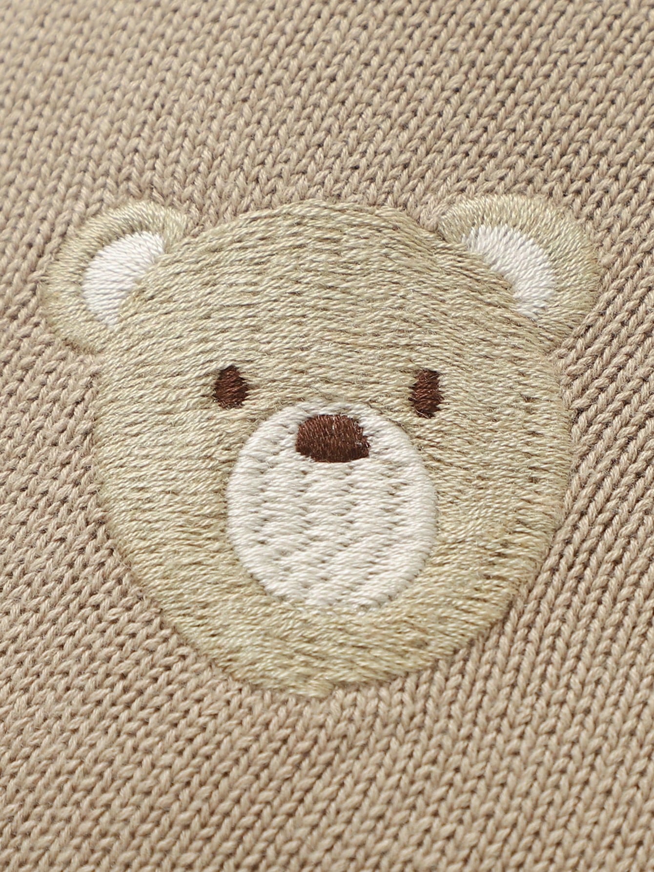 1pc Baby Knitted Blanket, Cute Bear Embroidery Design With Wavy Edges, Soft & Minimalist, Suitable For All Seasons