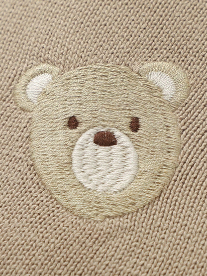 1pc Baby Knitted Blanket, Cute Bear Embroidery Design With Wavy Edges, Soft & Minimalist, Suitable For All Seasons