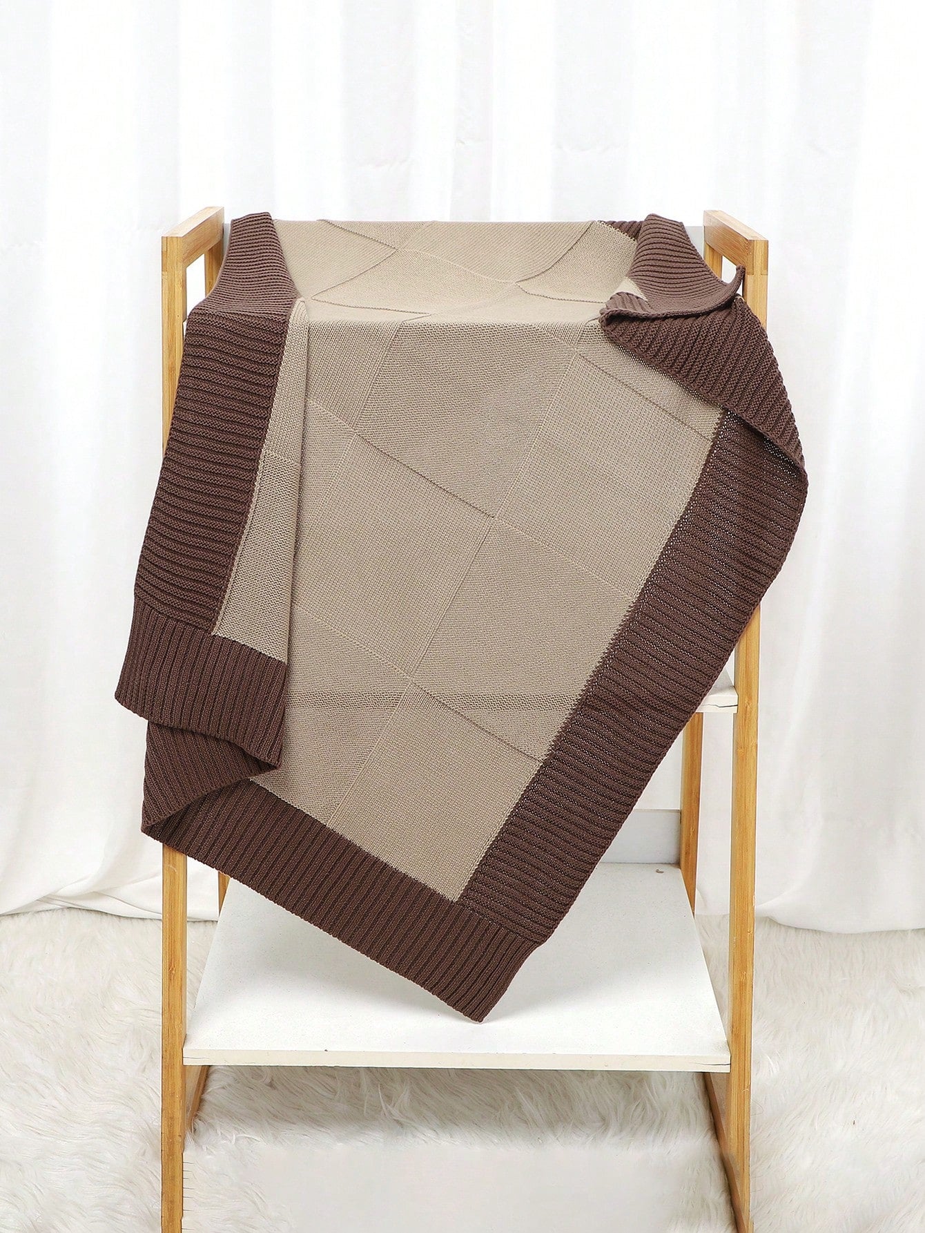 1pc Baby Knitted Patchwork Blanket, Infant Swaddle Wrap, Toddler Thick Quilt