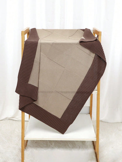 1pc Baby Knitted Patchwork Blanket, Infant Swaddle Wrap, Toddler Thick Quilt