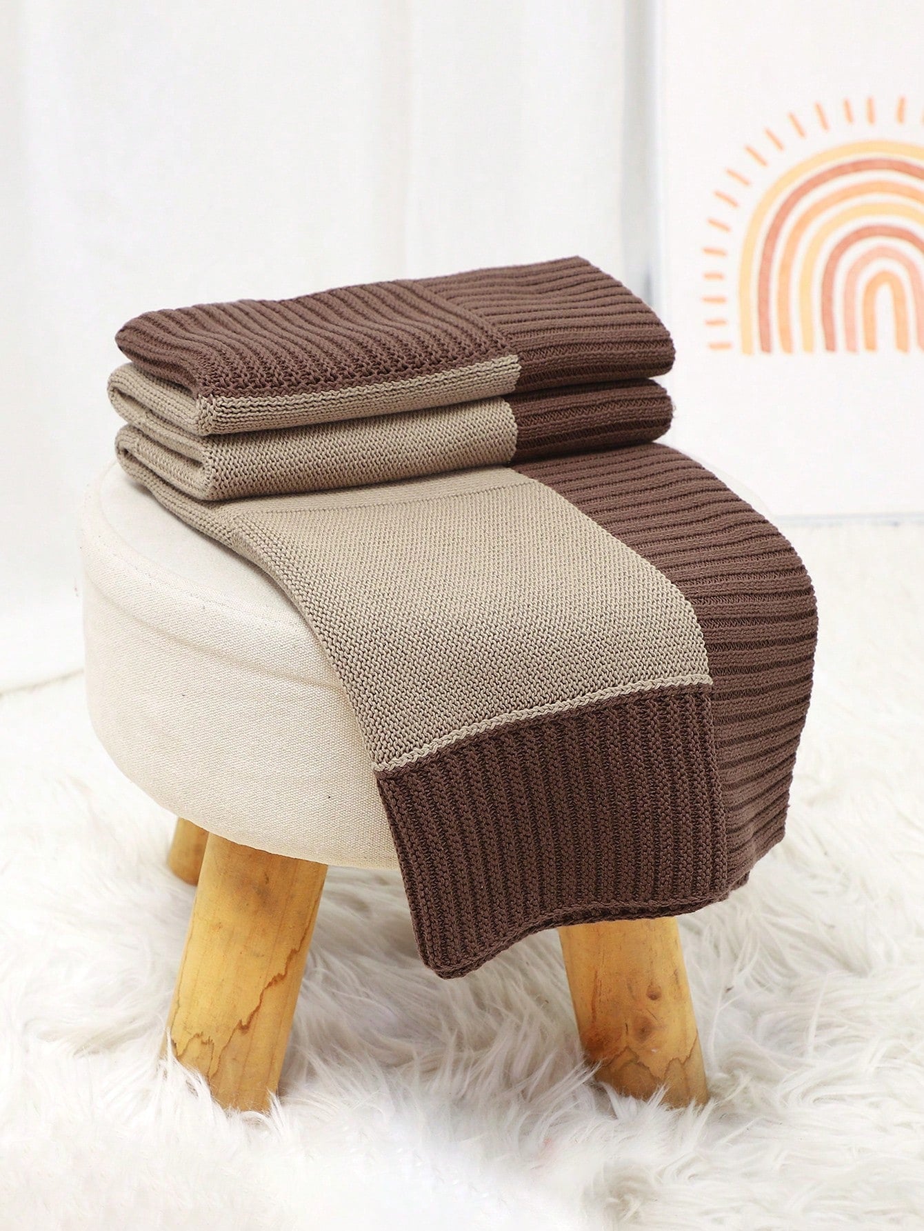 1pc Baby Knitted Patchwork Blanket, Infant Swaddle Wrap, Toddler Thick Quilt