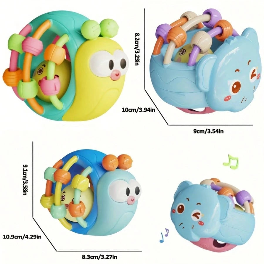 1pc Baby Rattle Toy, Soft Silicone Snail & Elephant Grab Ball Shaker, Soothing Teether For Infant Daily Parent-Child Interaction & Entertainment