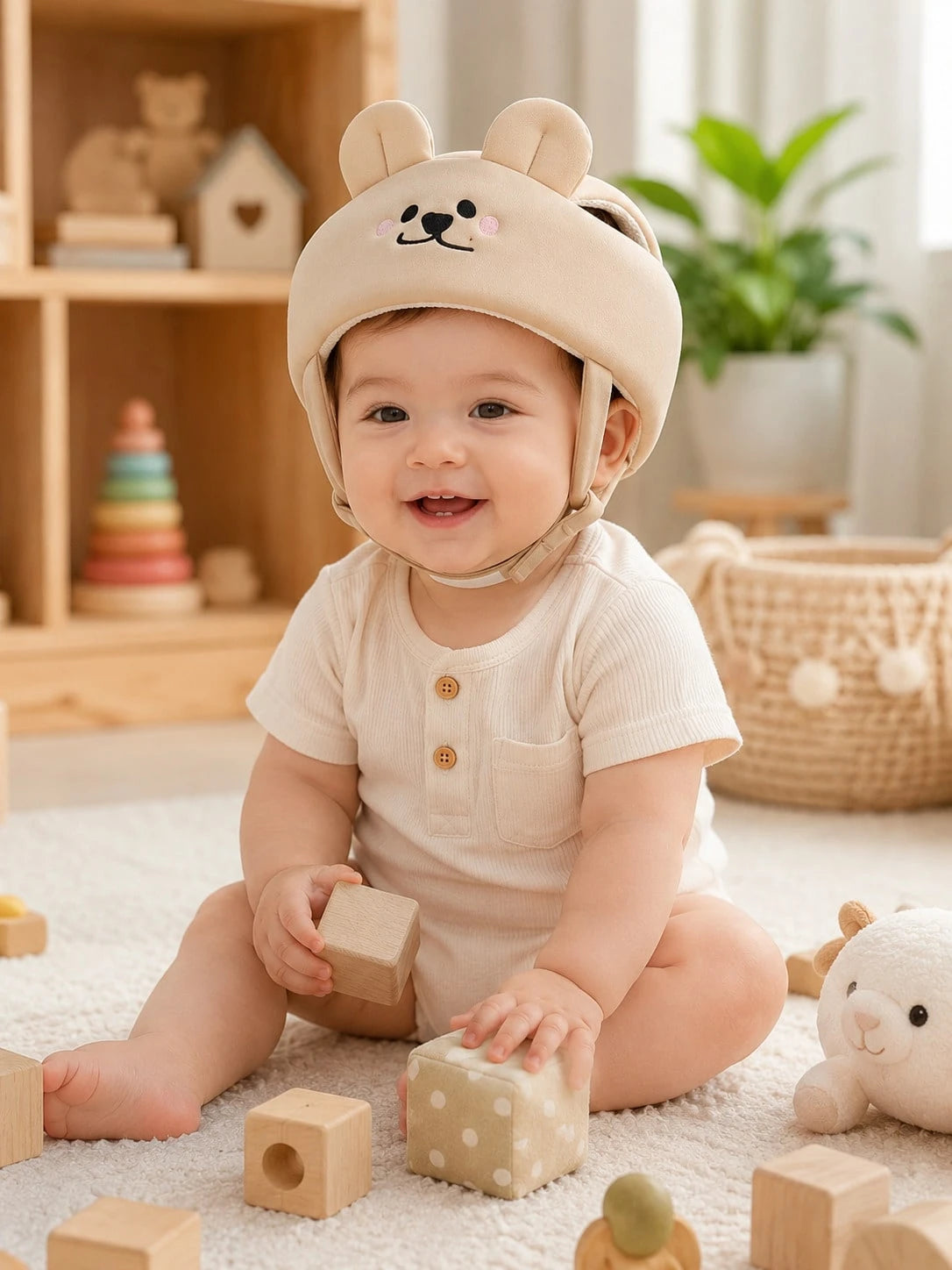 1pc Baby Toddler Anti-Collision Helmet Soft Adjustable Head Guard Cap For Crawling Walking Play Indoor Outdoor Unisex Breathable Lightweight Durable