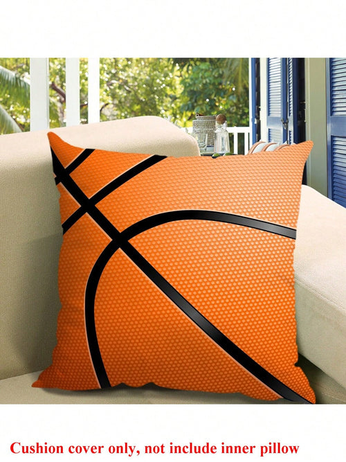 1pc Basketball Pattern Decorative Pillow Cover, Peach Polyester, 45x45cm, 50x50cm Multiple Sizes, No Pillow Insert