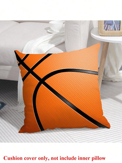 1pc Basketball Pattern Decorative Pillow Cover, Peach Polyester, 45x45cm, 50x50cm Multiple Sizes, No Pillow Insert
