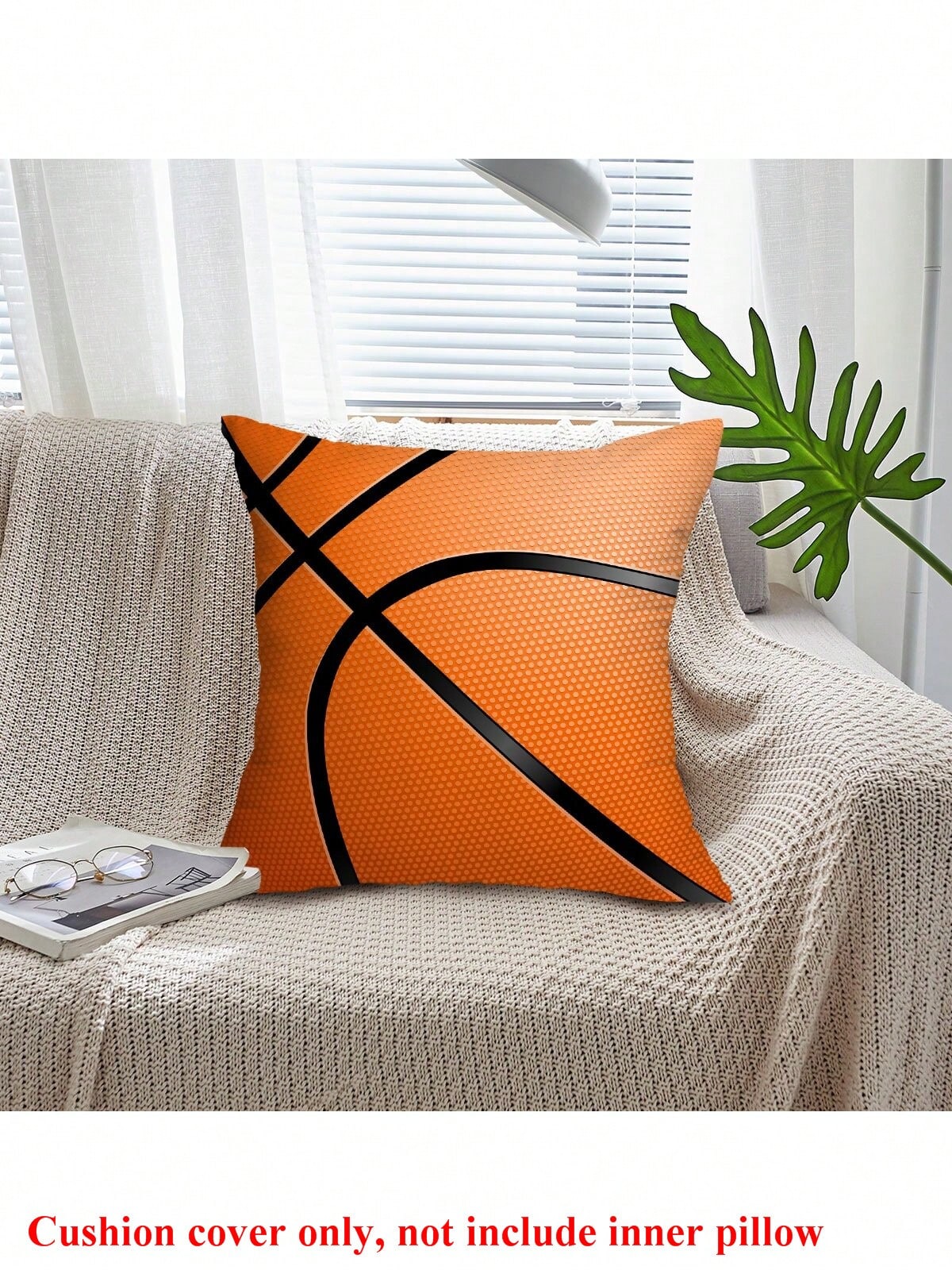 1pc Basketball Pattern Decorative Pillow Cover, Peach Polyester, 45x45cm, 50x50cm Multiple Sizes, No Pillow Insert