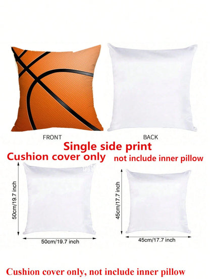 1pc Basketball Pattern Decorative Pillow Cover, Peach Polyester, 45x45cm, 50x50cm Multiple Sizes, No Pillow Insert