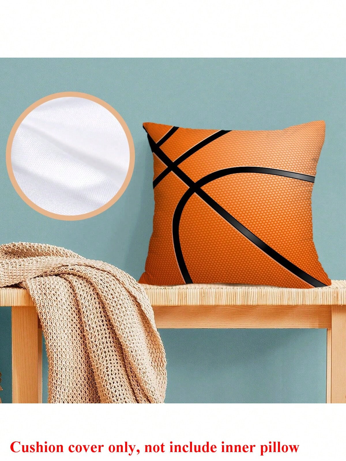 1pc Basketball Pattern Decorative Pillow Cover, Peach Polyester, 45x45cm, 50x50cm Multiple Sizes, No Pillow Insert