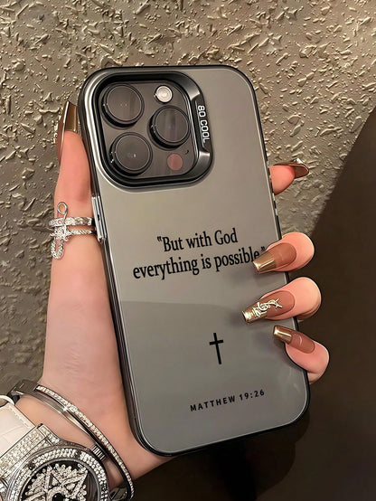 1pc Bible Verse Design Shockproof Protective Phone Case Compatible With 16 Pro Max 15 14 Plus 13 12 11 Religious Christian Scripture Quote Pattern Soft Silicone Bumper Cover Anti-Scratch Durable Phone