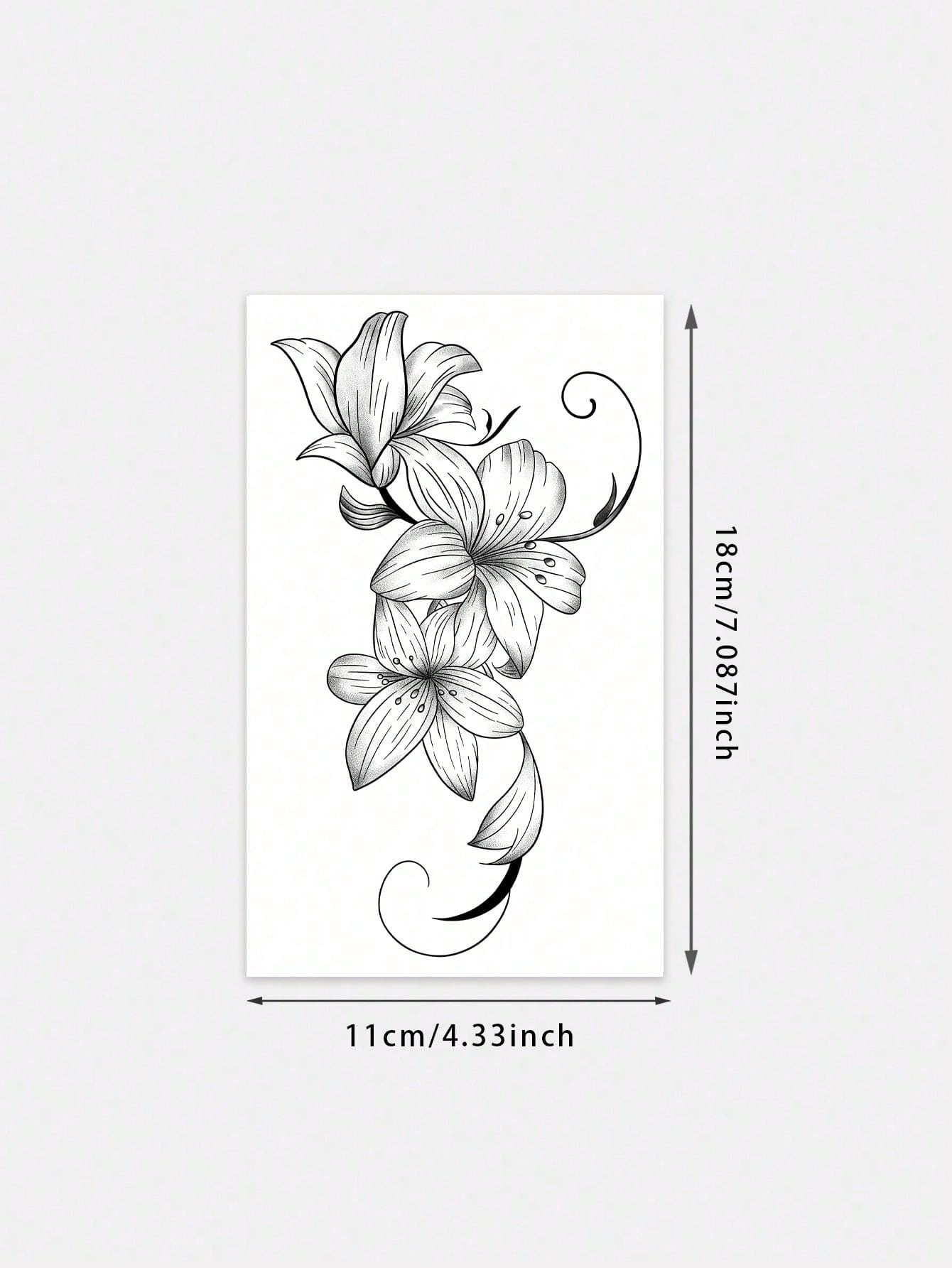 1pc Black Ink Fine Line Realistic Lily Flower Pattern, Suitable For Parties, Weddings And Special Occasions, Floral Temporary Tattoo Sticker, Party Decoration, Nature Inspired Tattoo Sticker Lasts 3-5