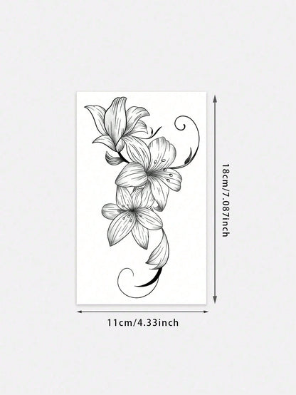 1pc Black Ink Fine Line Realistic Lily Flower Pattern, Suitable For Parties, Weddings And Special Occasions, Floral Temporary Tattoo Sticker, Party Decoration, Nature Inspired Tattoo Sticker Lasts 3-5