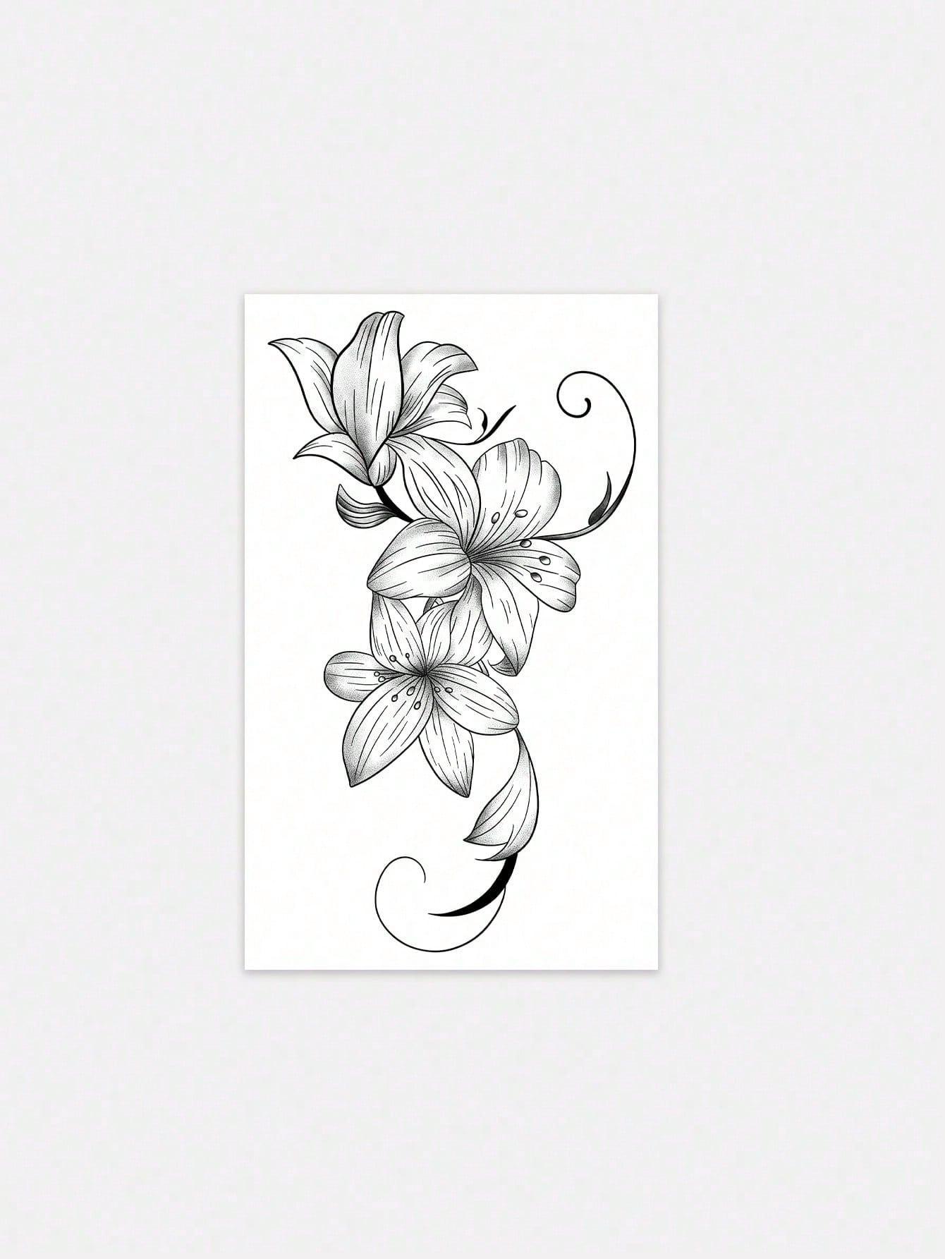 1pc Black Ink Fine Line Realistic Lily Flower Pattern, Suitable For Parties, Weddings And Special Occasions, Floral Temporary Tattoo Sticker, Party Decoration, Nature Inspired Tattoo Sticker Lasts 3-5