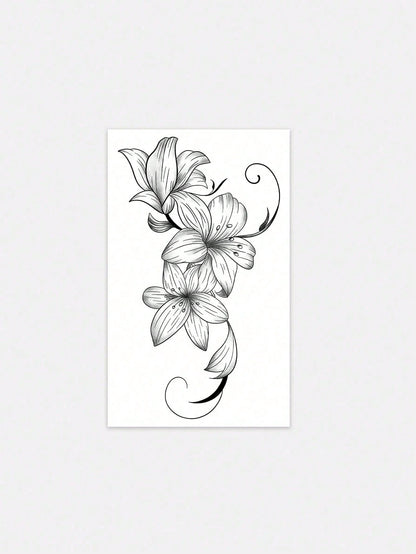 1pc Black Ink Fine Line Realistic Lily Flower Pattern, Suitable For Parties, Weddings And Special Occasions, Floral Temporary Tattoo Sticker, Party Decoration, Nature Inspired Tattoo Sticker Lasts 3-5