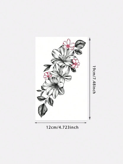 1pc Black Ink Fine Line Realistic Lily Flower Pattern, Suitable For Parties, Weddings And Special Occasions, Floral Temporary Tattoo Sticker, Party Decoration, Nature Inspired Tattoo Sticker Lasts 3-5