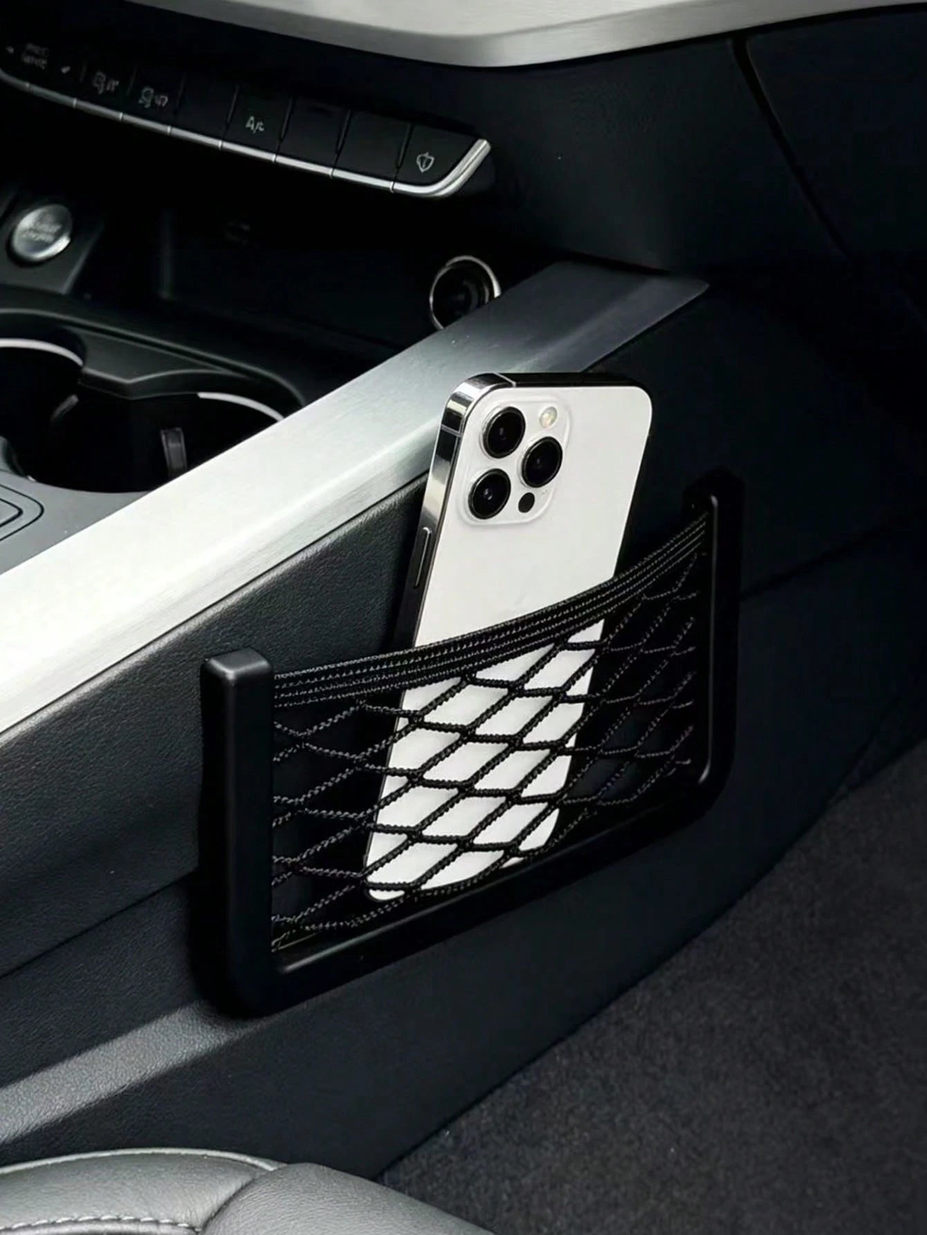 1pc Black Storage Net Bag, Car Seat Storage Net, Center Console Storage Net, Auto Accessories