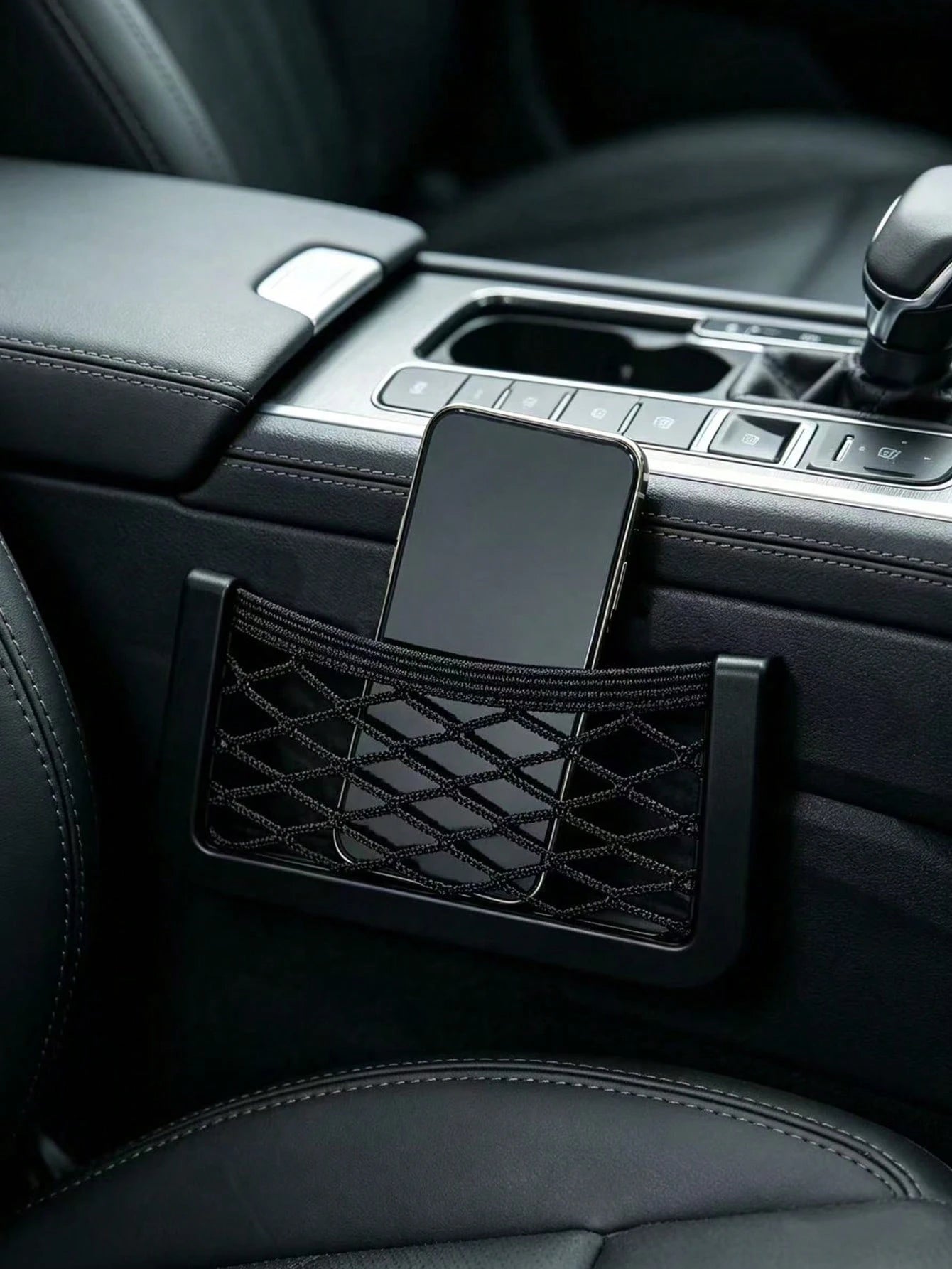 1pc Black Storage Net Bag, Car Seat Storage Net, Center Console Storage Net, Auto Accessories