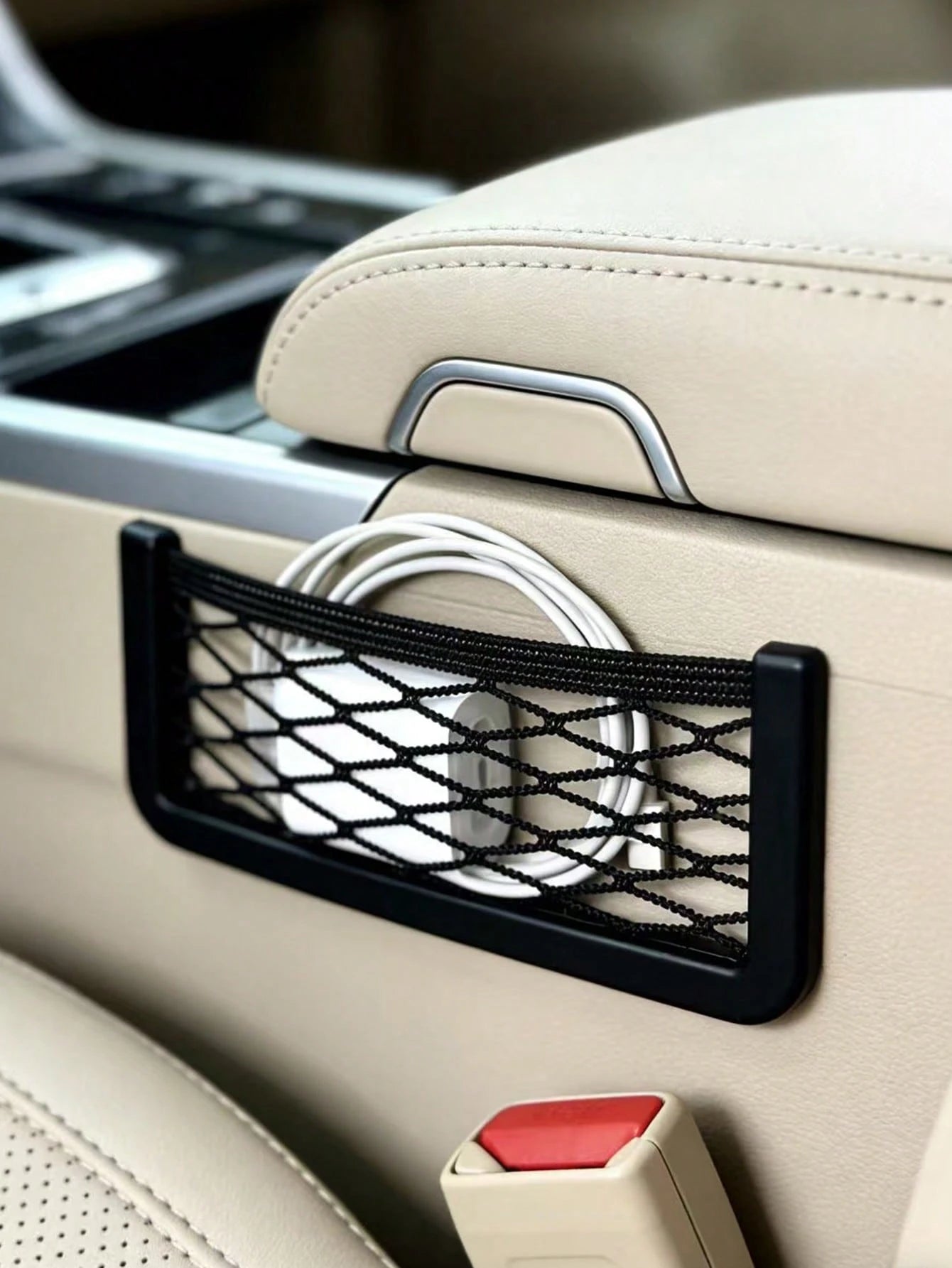 1pc Black Storage Net Bag, Car Seat Storage Net, Center Console Storage Net, Auto Accessories