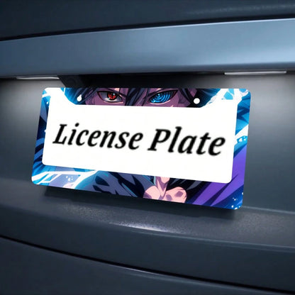 1pc Blue And Black Anime Eyes Pattern 2 Hole License Plate Frame Aluminum Material 6x12 Inches With Screw Set Cartoon Funny Car Decoration Standard US License Plate Size