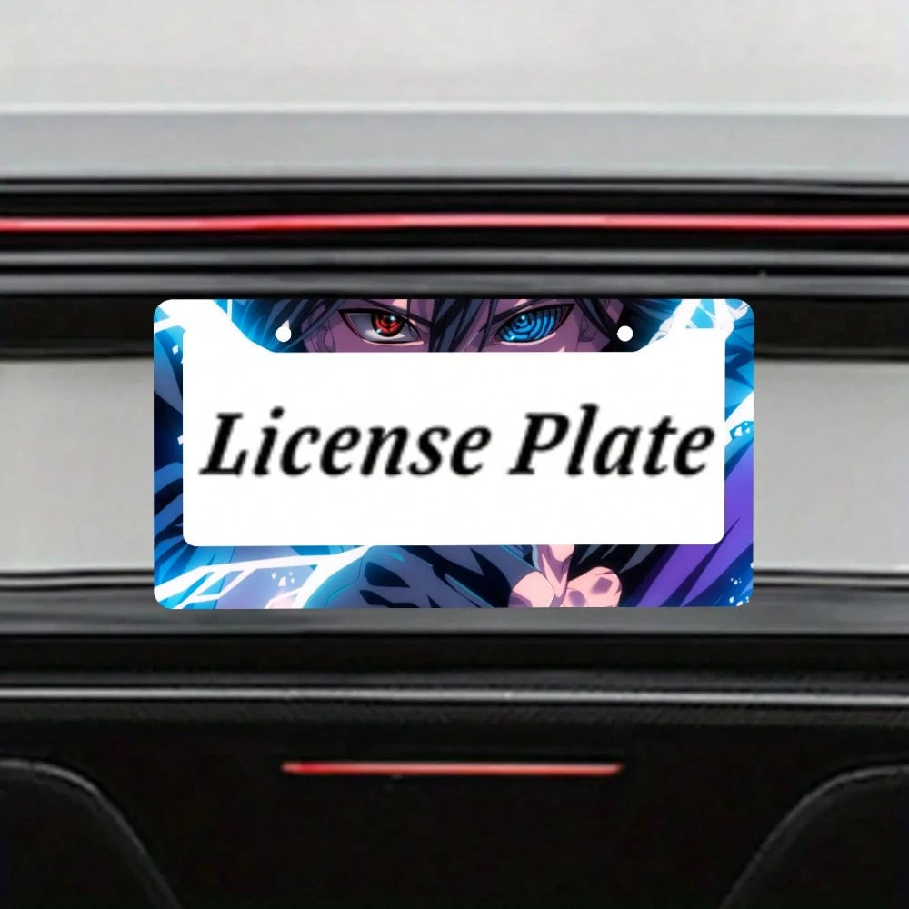 1pc Blue And Black Anime Eyes Pattern 2 Hole License Plate Frame Aluminum Material 6x12 Inches With Screw Set Cartoon Funny Car Decoration Standard US License Plate Size