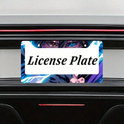 1pc Blue And Black Anime Eyes Pattern 2 Hole License Plate Frame Aluminum Material 6x12 Inches With Screw Set Cartoon Funny Car Decoration Standard US License Plate Size