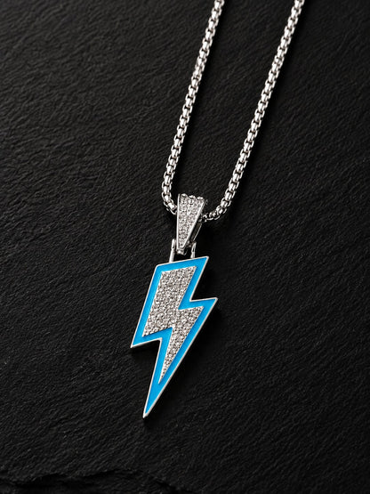 1pc Blue Enamel Rhinestone Lightning Pendant Car Rearview Mirror Hanging Ornament, Box Chain Pendant Car Interior Accessory, Multi-Purpose Car Interior Decoration Hanging Ornament, Also Can Be Worn As