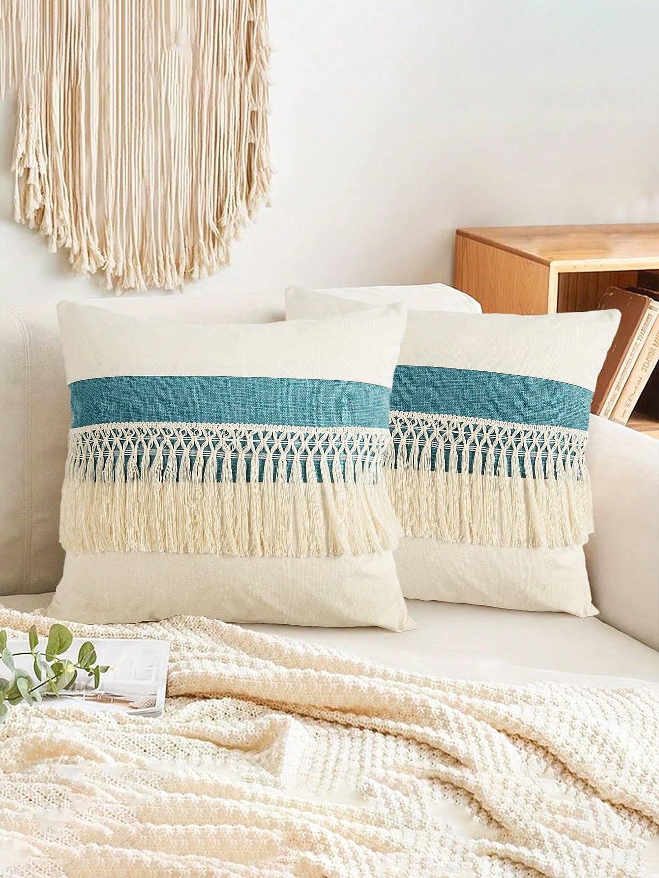 1pc Boho Tassel Throw Pillow Cover, Patchwork Canvas Living Room Cushion Cover (Pillow Insert Not Included)