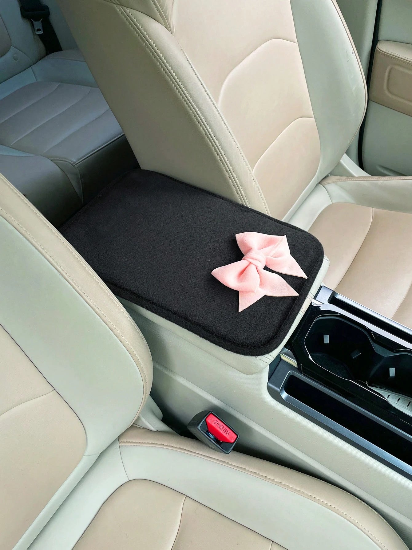 1pc Bow Decor Car Armrest Box Pad, Creative Non-Slip Central Console Cushion Cover,Car Accessories Women