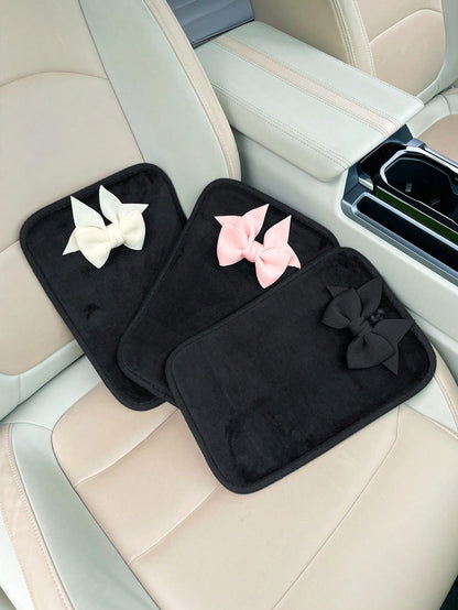 1pc Bow Decor Car Armrest Box Pad, Creative Non-Slip Central Console Cushion Cover,Car Accessories Women