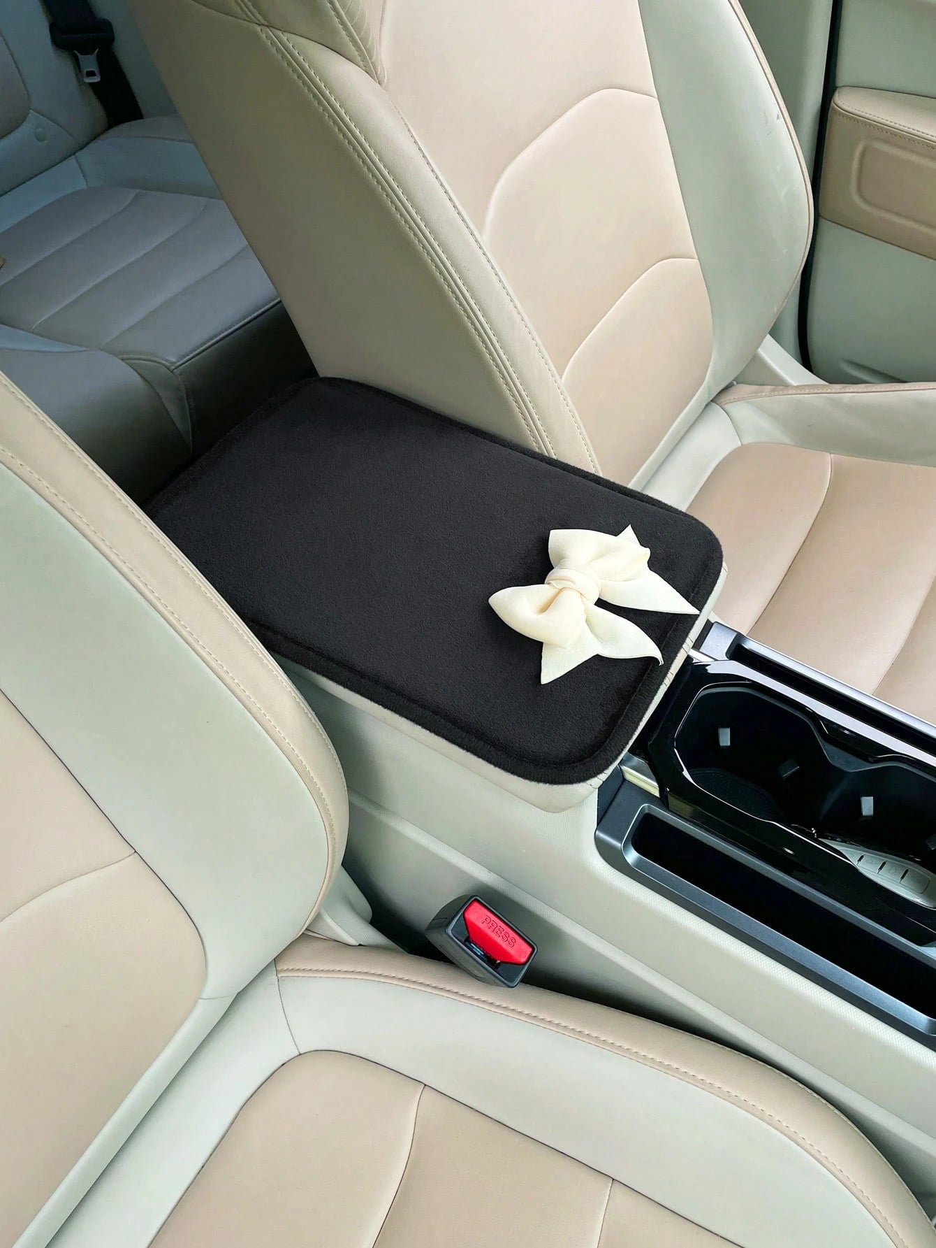 1pc Bow Decor Car Armrest Box Pad, Creative Non-Slip Central Console Cushion Cover,Car Accessories Women