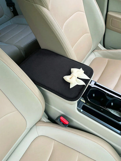 1pc Bow Decor Car Armrest Box Pad, Creative Non-Slip Central Console Cushion Cover,Car Accessories Women