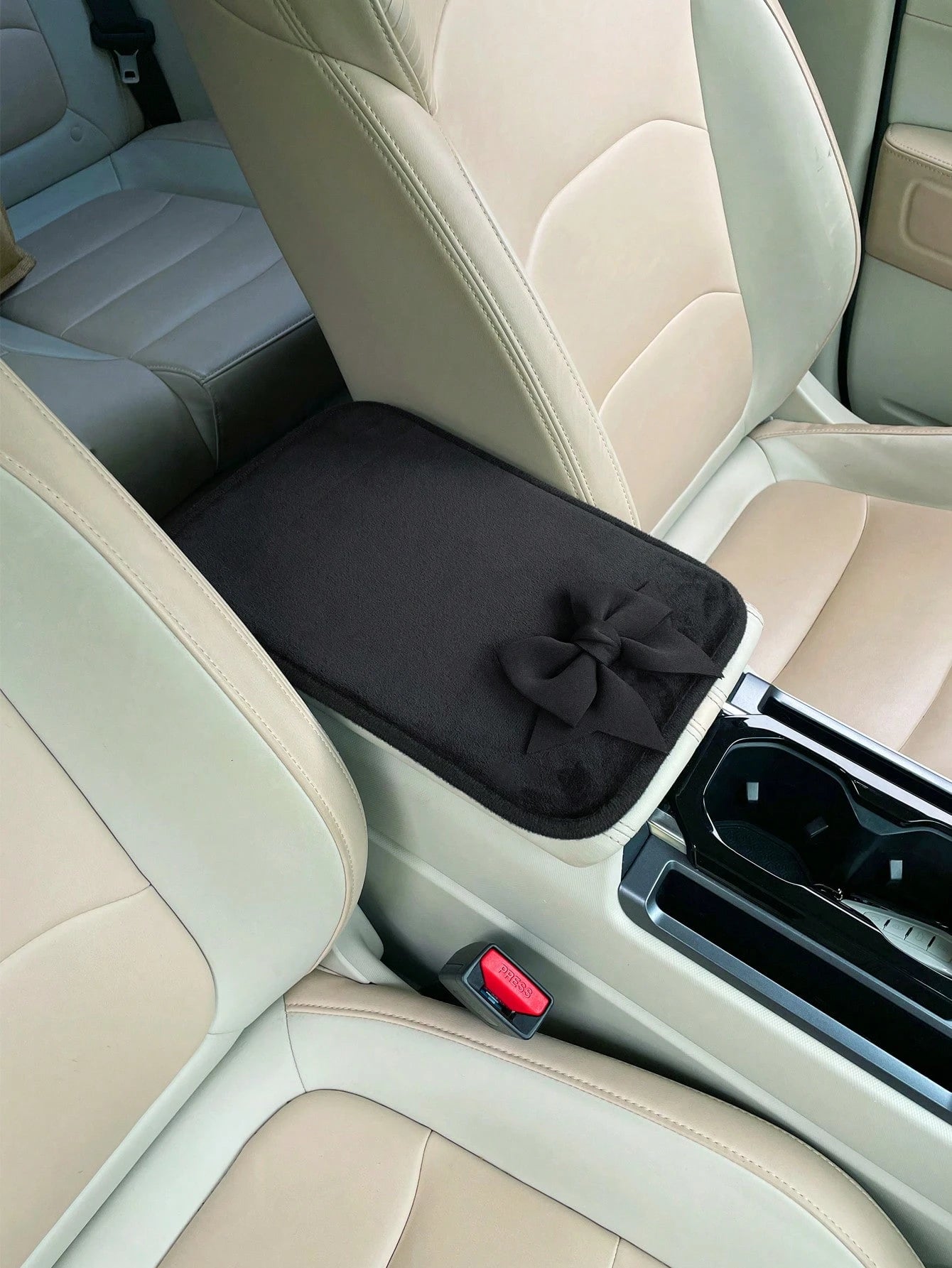 1pc Bow Decor Car Armrest Box Pad, Creative Non-Slip Central Console Cushion Cover,Car Accessories Women