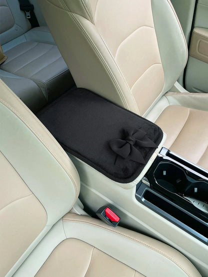 1pc Bow Decor Car Armrest Box Pad, Creative Non-Slip Central Console Cushion Cover,Car Accessories Women