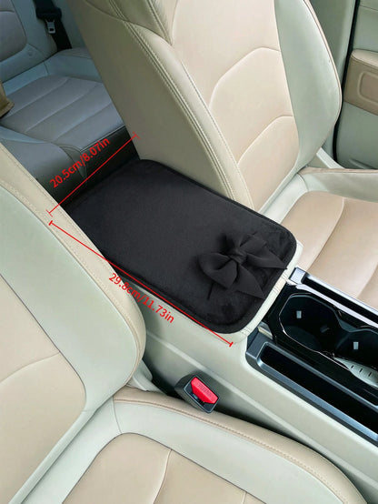 1pc Bow Decor Car Armrest Box Pad, Creative Non-Slip Central Console Cushion Cover,Car Accessories Women