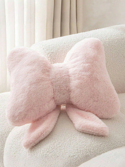 1PC Bow Pattern Pillow, Cute Style Faux Rabbit Fur Bow-Shaped Rose Texture Decorative & Comfort Support Cushion- Ideal For Valentine's Day, Bedroom & Living Room Room Decor, Year-Round Daily Use