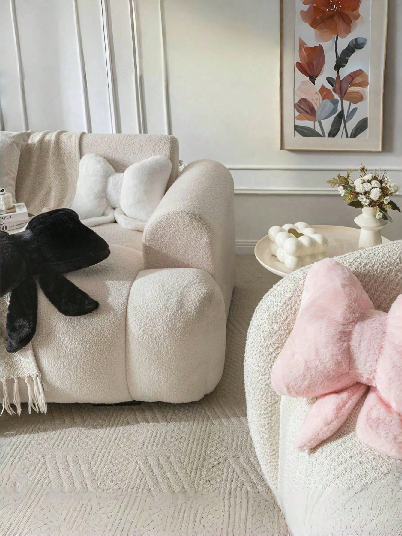 1PC Bow Pattern Pillow, Cute Style Faux Rabbit Fur Bow-Shaped Rose Texture Decorative & Comfort Support Cushion- Ideal For Valentine's Day, Bedroom & Living Room Room Decor, Year-Round Daily Use