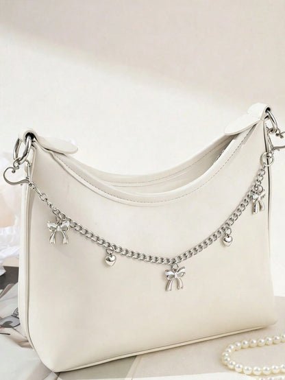 1pc Bowknot Pattern Handbag Chain Accessory, White Bowknot Pendant Handbag Extension Chain, Decorative And Replaceable Metal Bag Chain, Fashion Pendant, Beach Vacation Style, Bowknot Y2K Kawaii Keycha