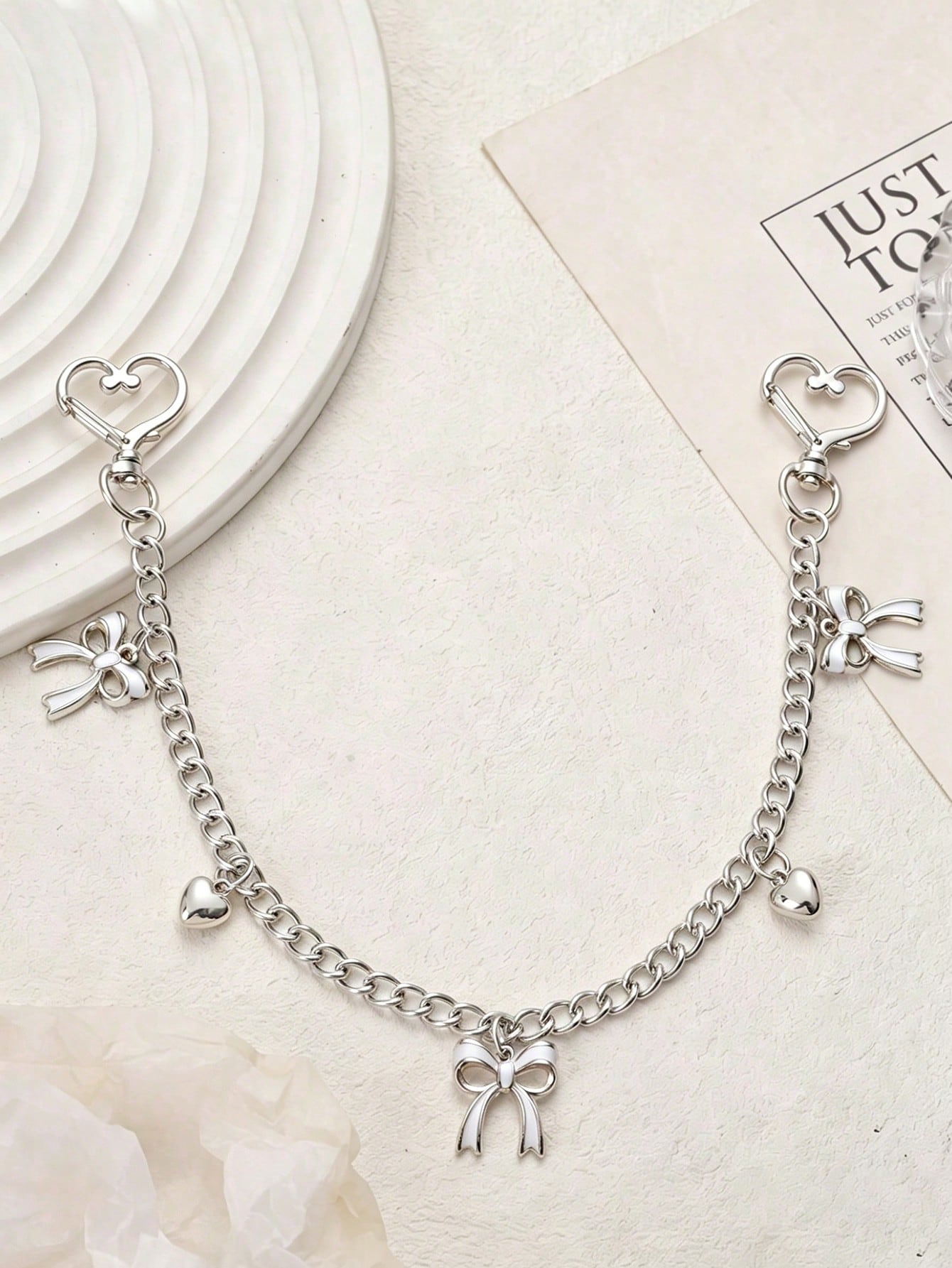 1pc Bowknot Pattern Handbag Chain Accessory, White Bowknot Pendant Handbag Extension Chain, Decorative And Replaceable Metal Bag Chain, Fashion Pendant, Beach Vacation Style, Bowknot Y2K Kawaii Keycha