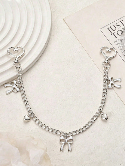 1pc Bowknot Pattern Handbag Chain Accessory, White Bowknot Pendant Handbag Extension Chain, Decorative And Replaceable Metal Bag Chain, Fashion Pendant, Beach Vacation Style, Bowknot Y2K Kawaii Keycha