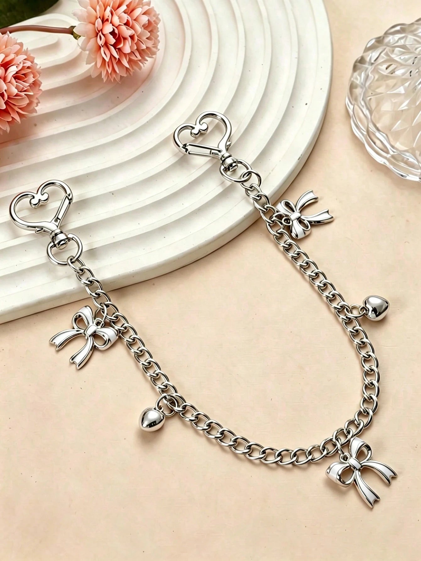 1pc Bowknot Pattern Handbag Chain Accessory, White Bowknot Pendant Handbag Extension Chain, Decorative And Replaceable Metal Bag Chain, Fashion Pendant, Beach Vacation Style, Bowknot Y2K Kawaii Keycha