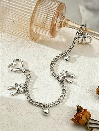1pc Bowknot Pattern Handbag Chain Accessory, White Bowknot Pendant Handbag Extension Chain, Decorative And Replaceable Metal Bag Chain, Fashion Pendant, Beach Vacation Style, Bowknot Y2K Kawaii Keycha