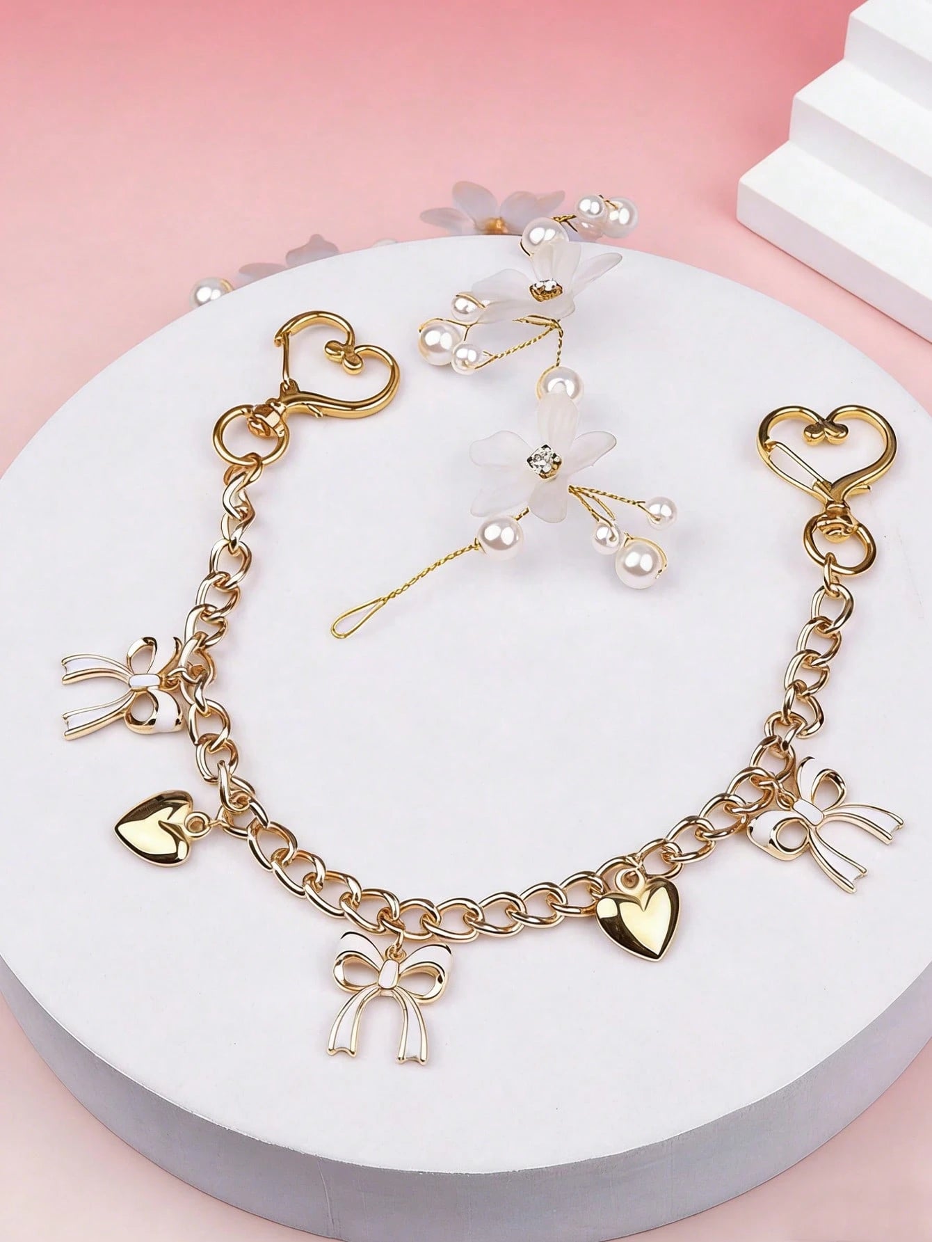 1pc Bowknot Pattern Handbag Chain Accessory, White Bowknot Pendant Handbag Extension Chain, Decorative And Replaceable Metal Bag Chain, Fashion Pendant, Beach Vacation Style, Bowknot Y2K Kawaii Keycha
