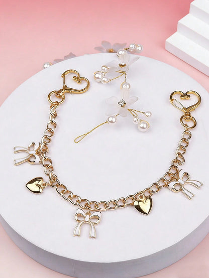1pc Bowknot Pattern Handbag Chain Accessory, White Bowknot Pendant Handbag Extension Chain, Decorative And Replaceable Metal Bag Chain, Fashion Pendant, Beach Vacation Style, Bowknot Y2K Kawaii Keycha