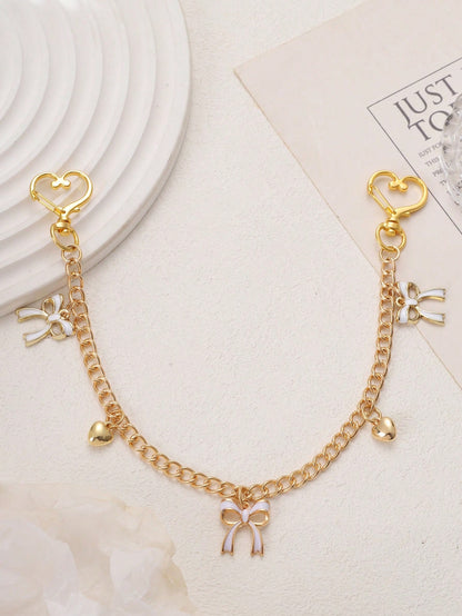 1pc Bowknot Pattern Handbag Chain Accessory, White Bowknot Pendant Handbag Extension Chain, Decorative And Replaceable Metal Bag Chain, Fashion Pendant, Beach Vacation Style, Bowknot Y2K Kawaii Keycha