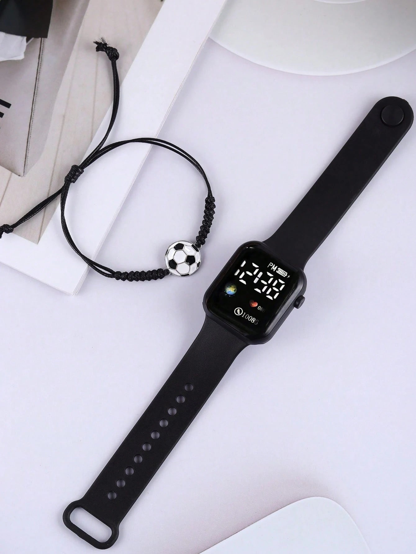 1pc Boys Or Girls Football Shaped LED Digital Wristwatch, Football Print Bracelet, Suitable For Daily Wear, Sports