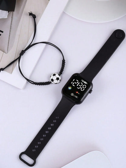 1pc Boys Or Girls Football Shaped LED Digital Wristwatch, Football Print Bracelet, Suitable For Daily Wear, Sports