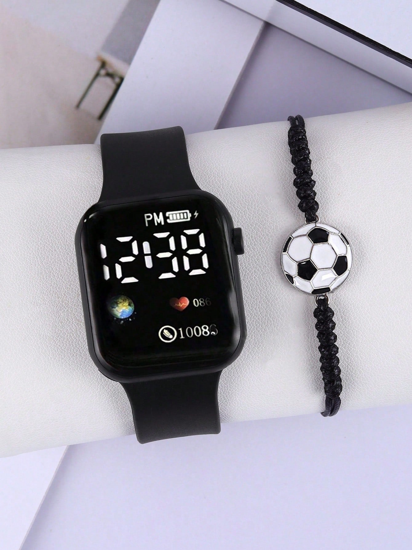1pc Boys Or Girls Football Shaped LED Digital Wristwatch, Football Print Bracelet, Suitable For Daily Wear, Sports